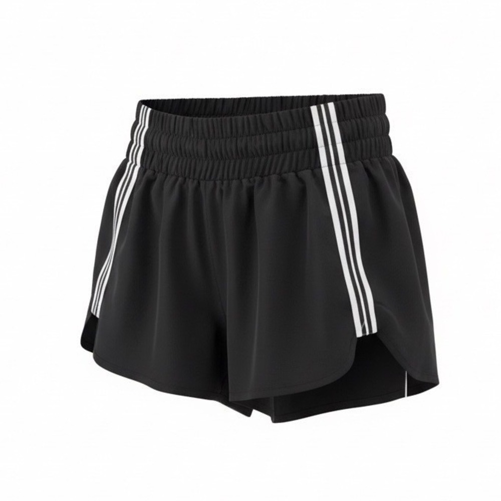 Very J Black High Waisted Smocked Active Shorts White Side Stripe Womens, M NWT